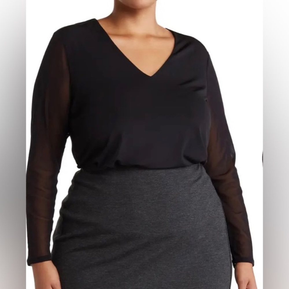 T Tahari Plus Size V Neckline Illusion blouse